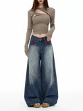 Retro heavy-duty washed wide-leg jeans