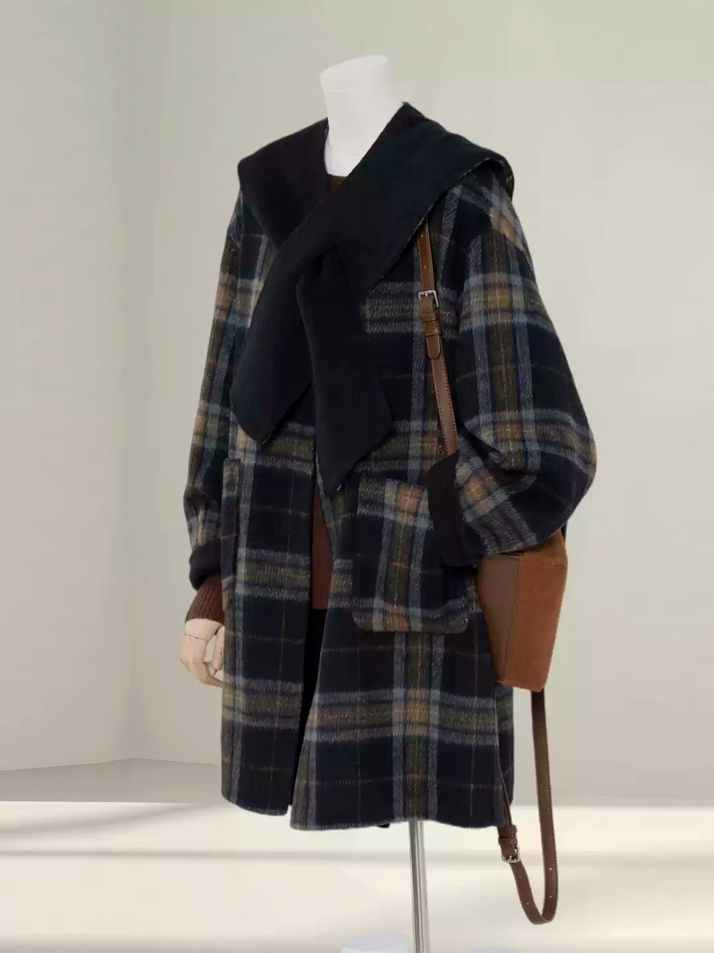 Plaid double-faced wool long coat