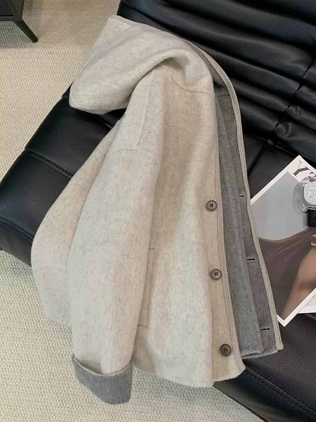 Hooded double-faced wool coat