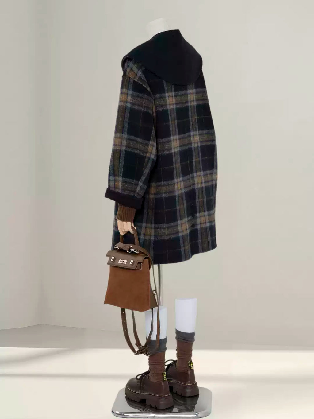 Plaid double-faced wool long coat