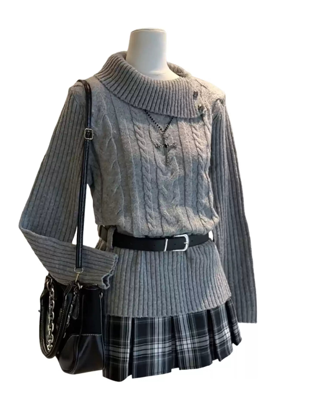 Retro collar cable knit sweater