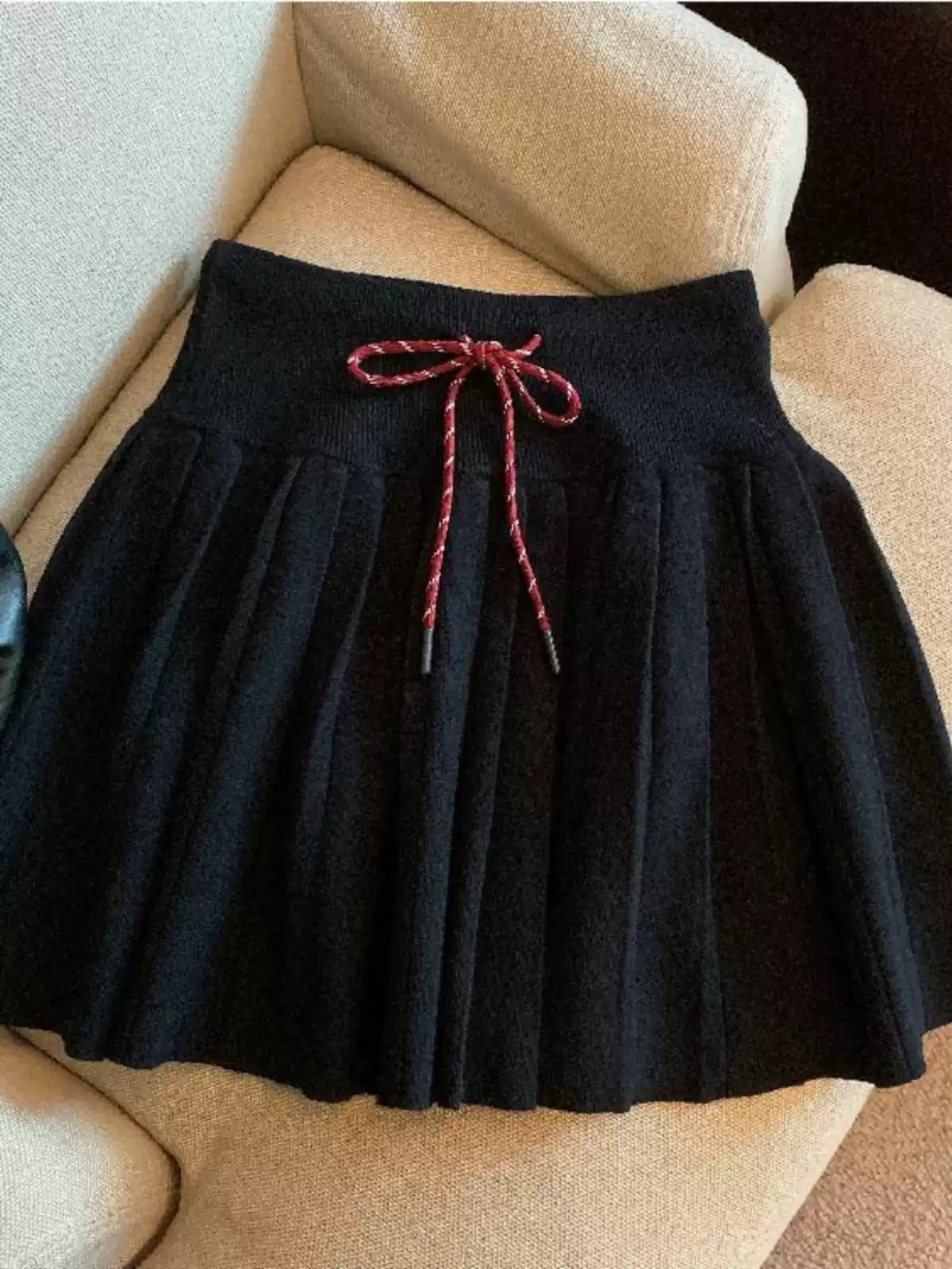 drawstring knit midi skirt