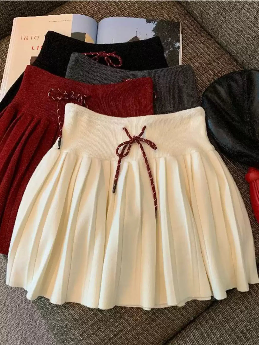 drawstring knit midi skirt