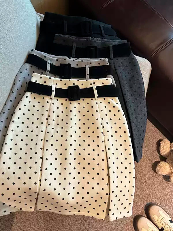 Wool polka dot mini skirt
