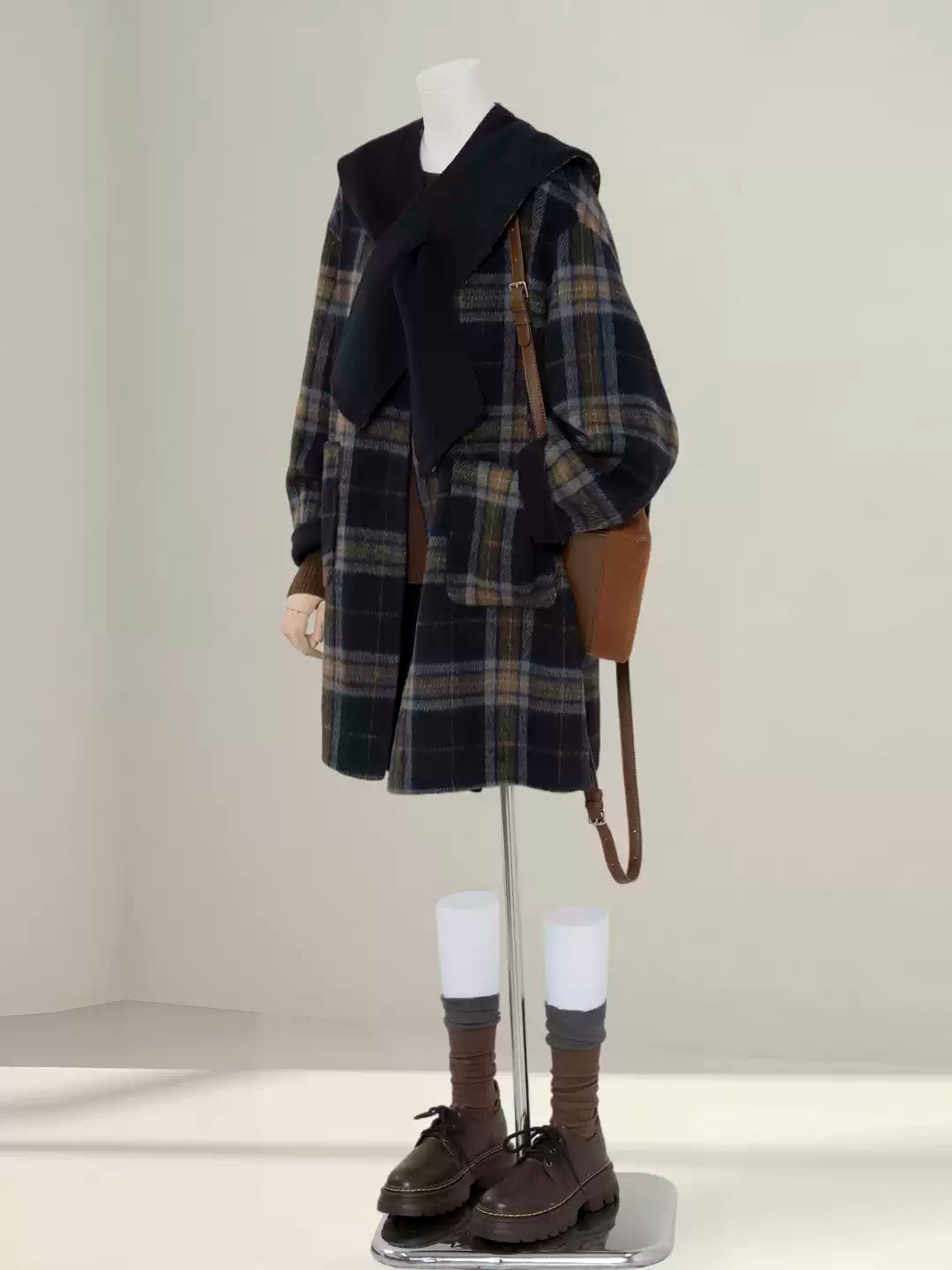 Plaid double-faced wool long coat