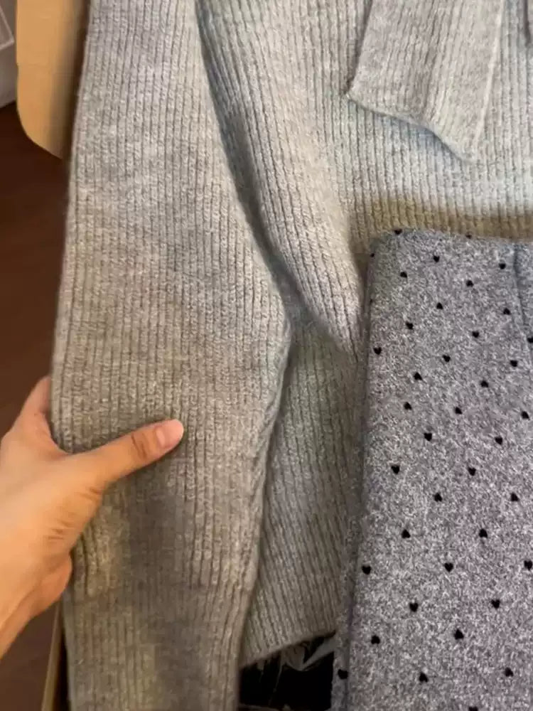 Tie-waist knit sweater and polka dot skirt set