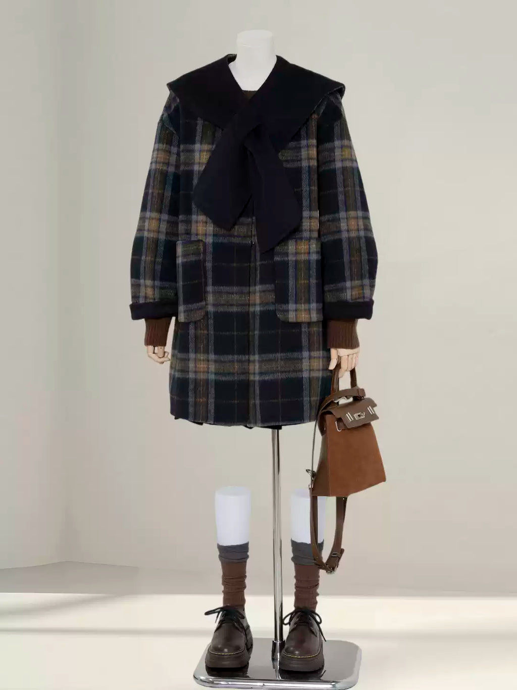 Plaid double-faced wool long coat