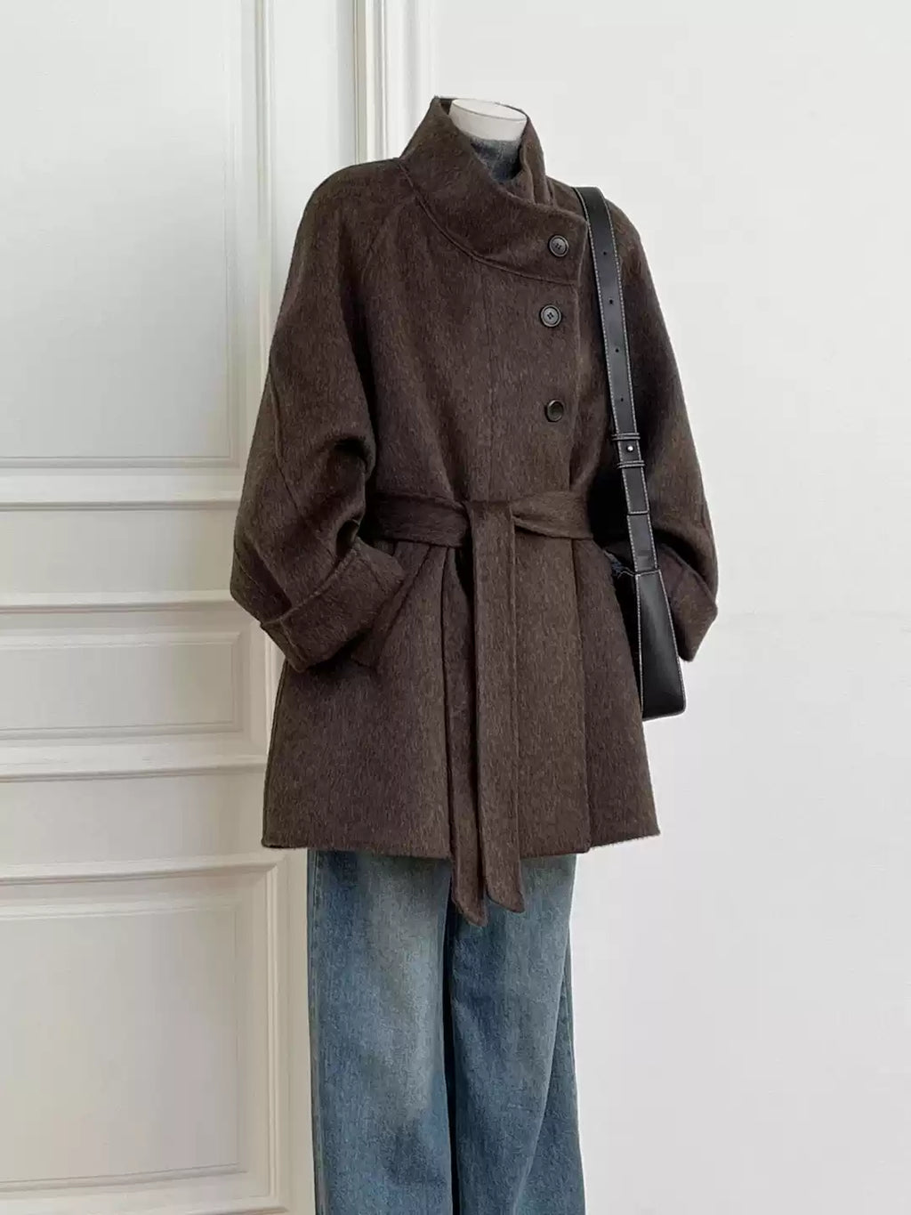woolen belted coat