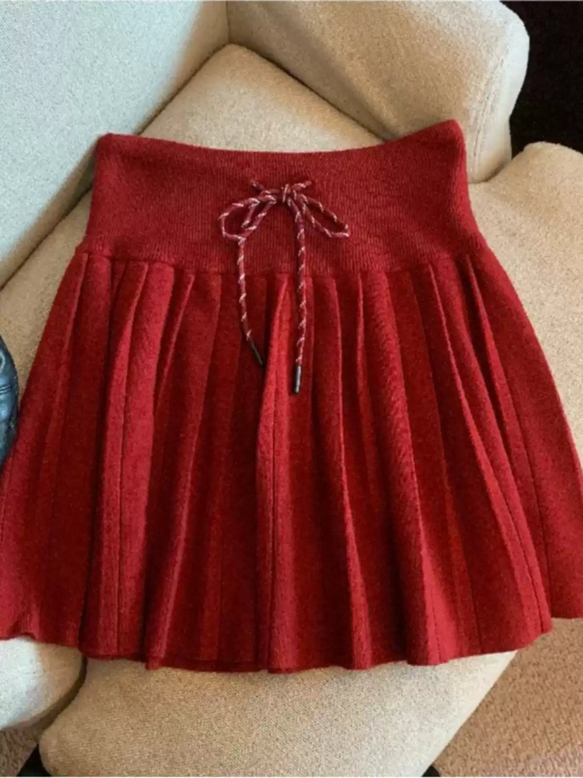 drawstring knit midi skirt