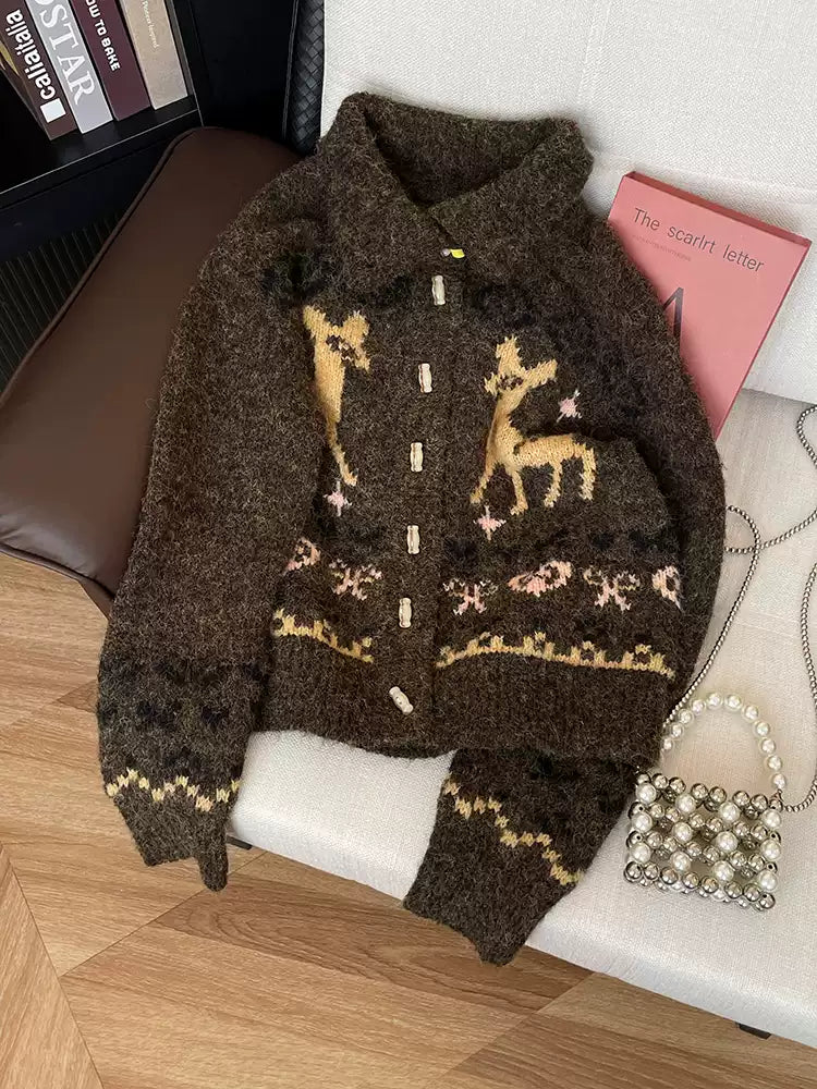 Fair Isle jacquard knit cardigan and skirt set