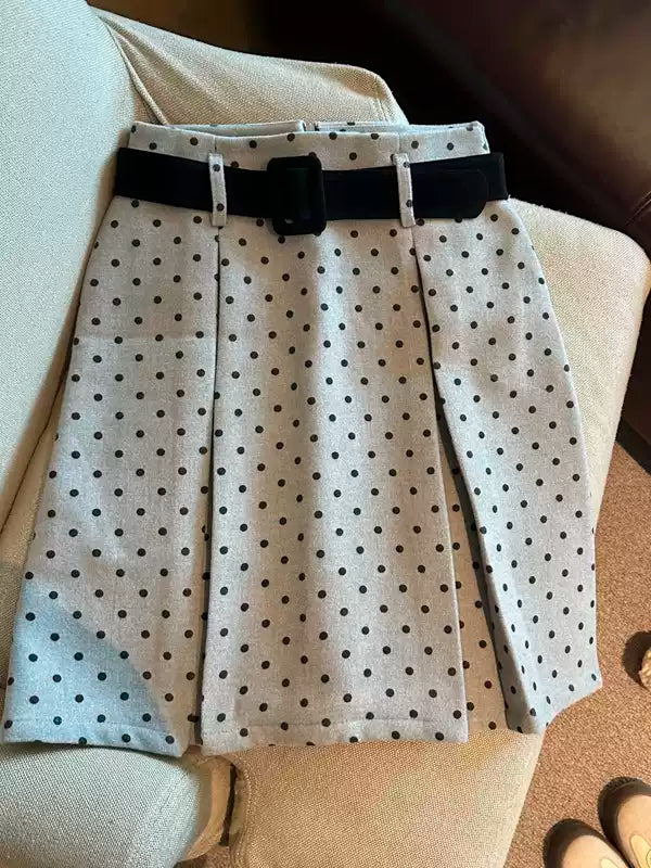 Wool polka dot mini skirt