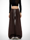 Retro wide-leg plaid casual pants