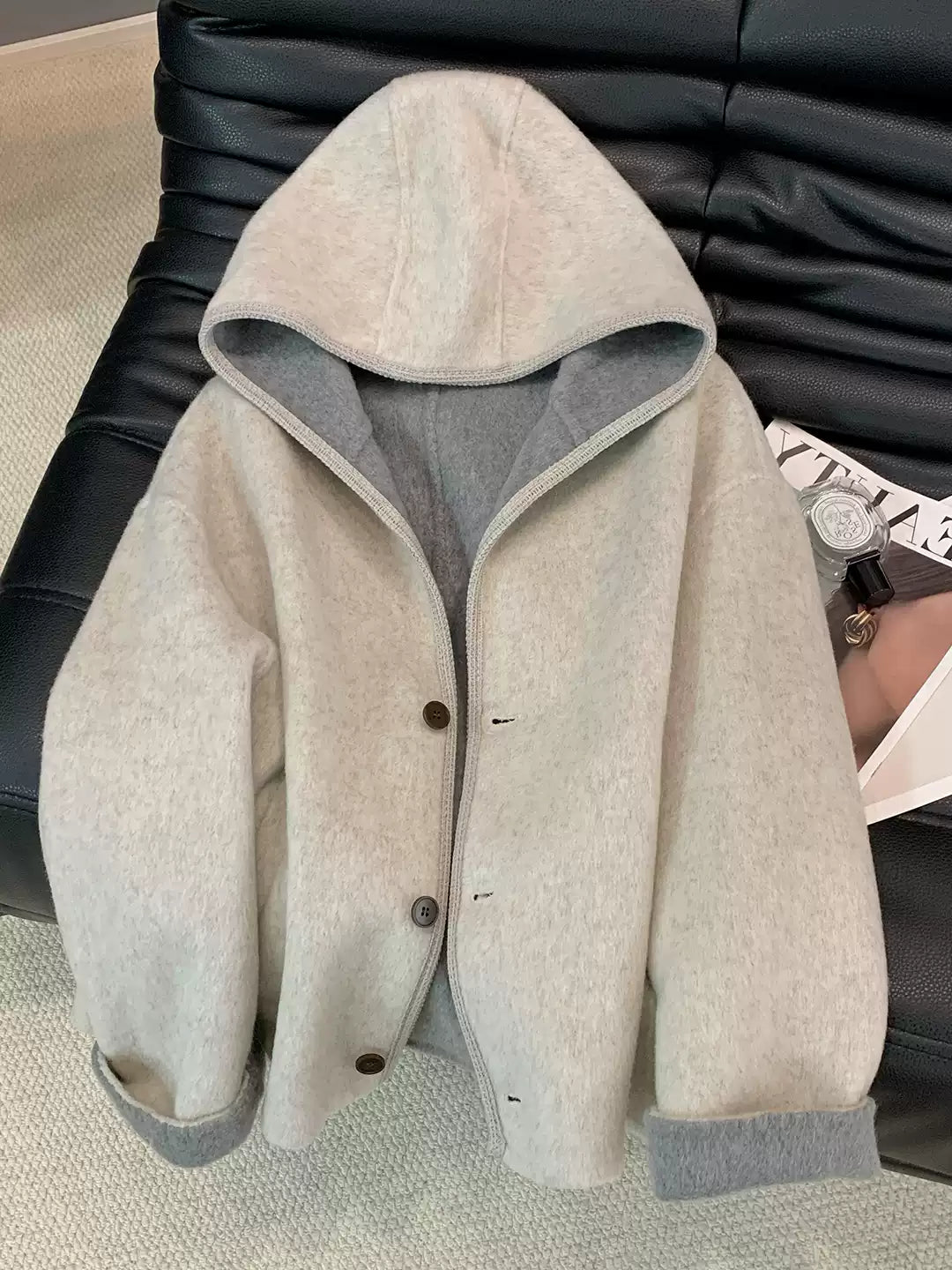 Hooded double-faced wool coat