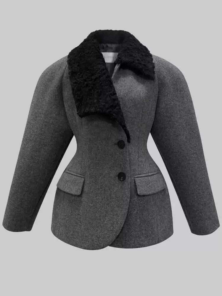 Fur-trimmed wool coat