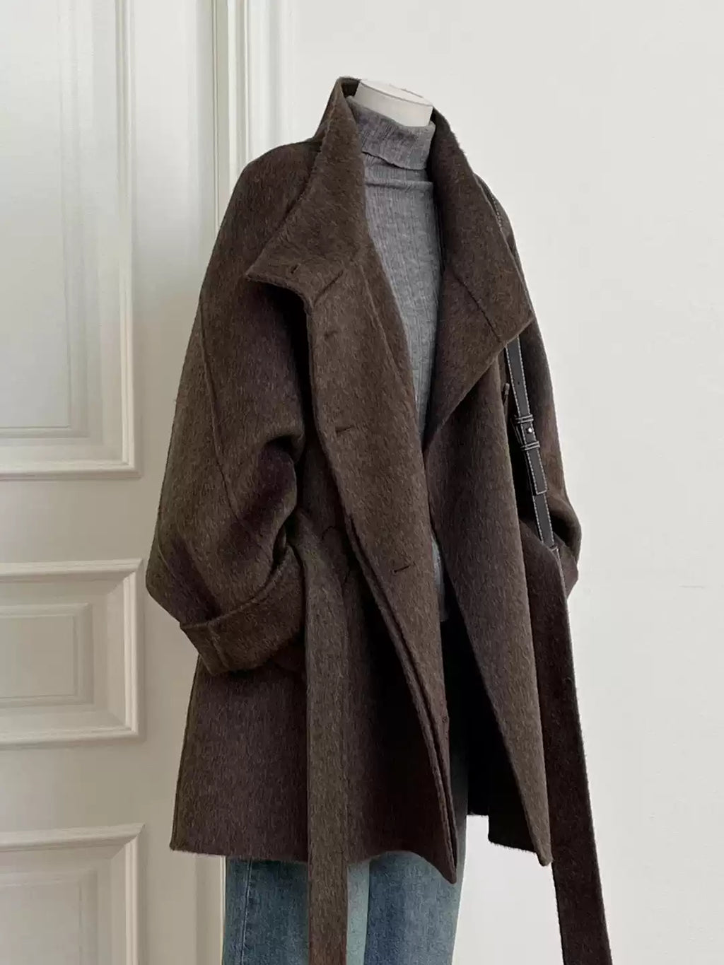 woolen belted coat