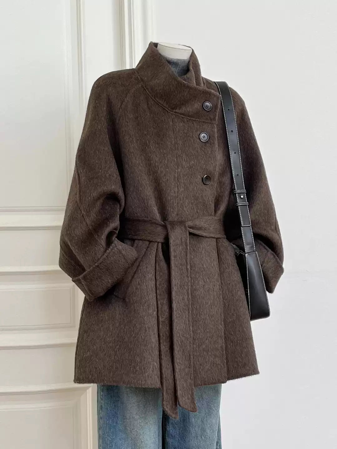 woolen belted coat