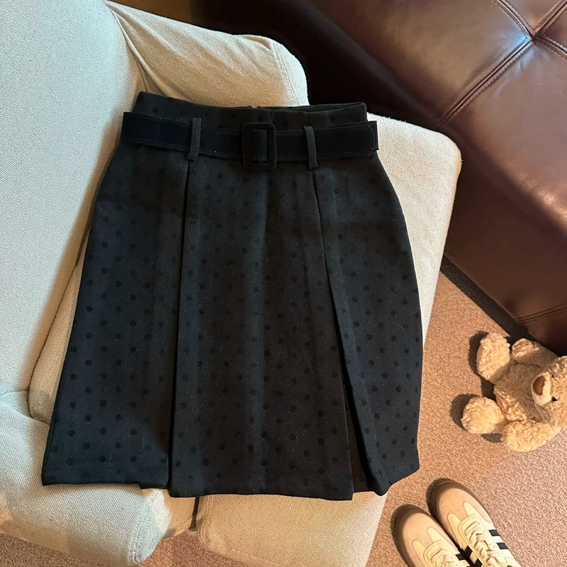 Wool polka dot mini skirt