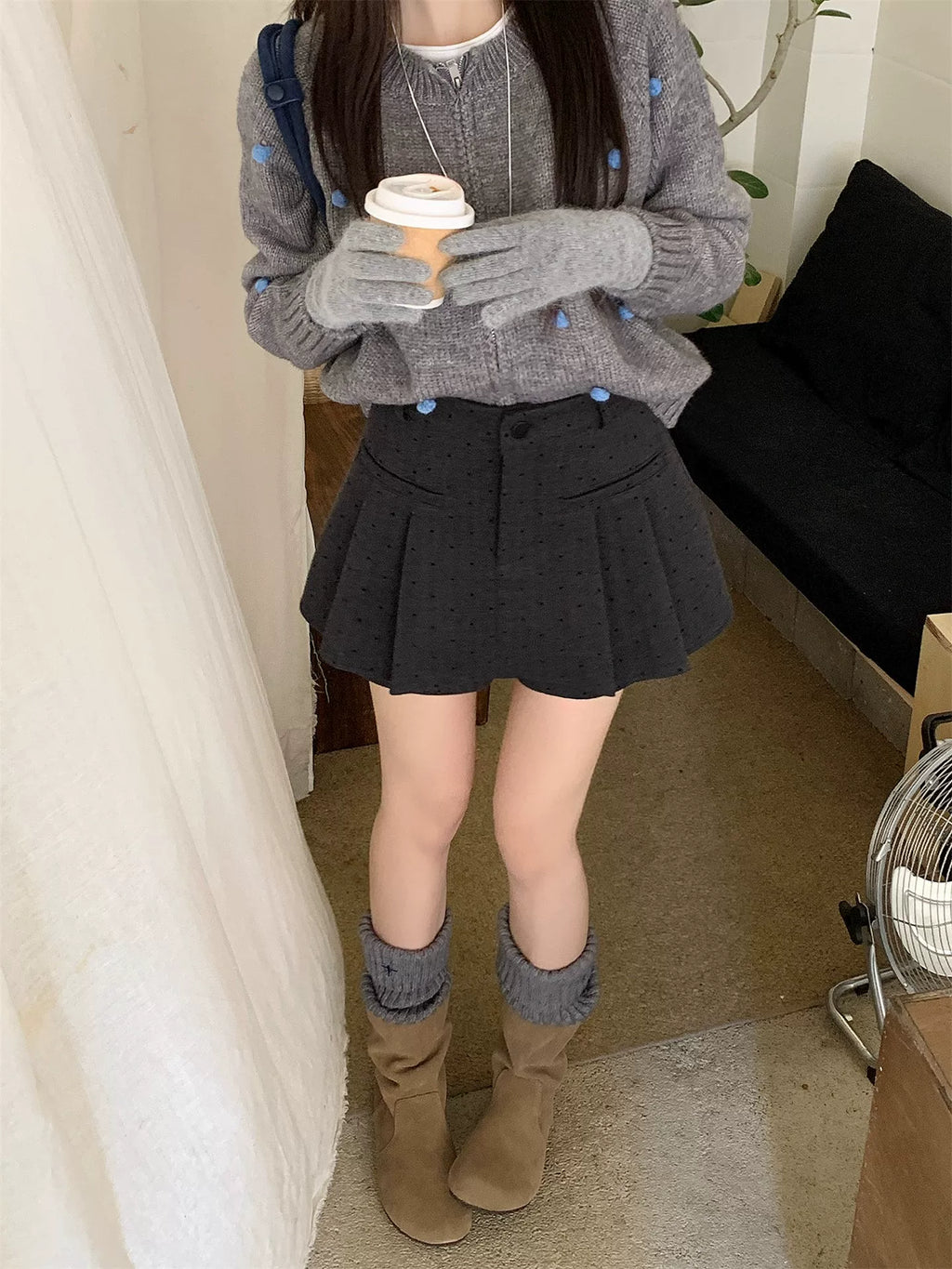 Polka dot wool midi skirt