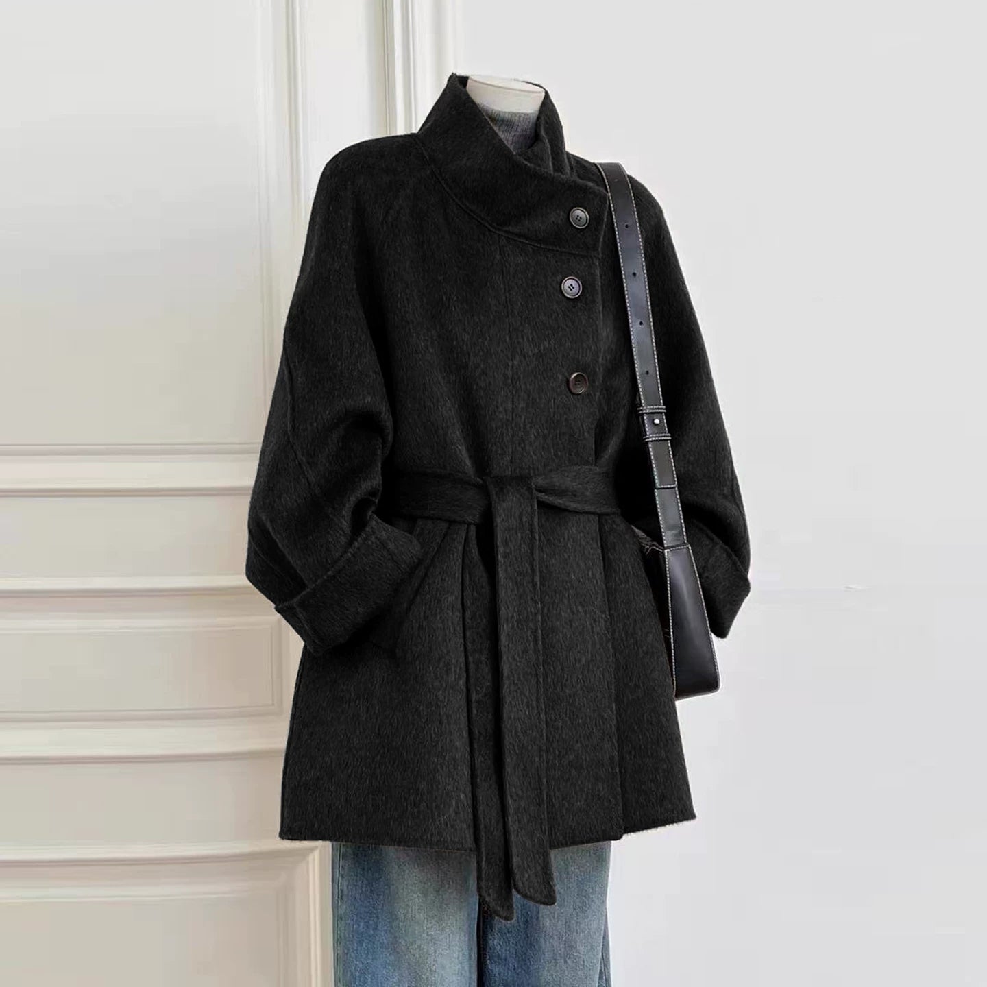 woolen belted coat