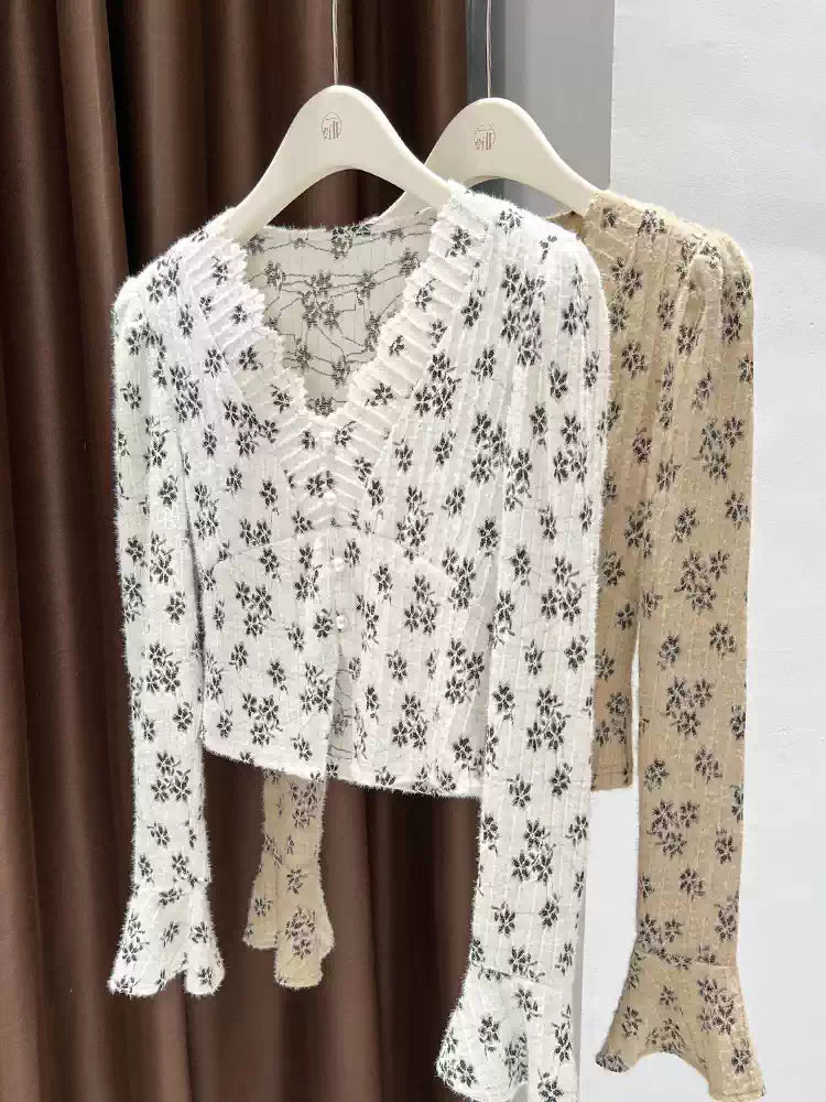 Deep V-neck floral lace top