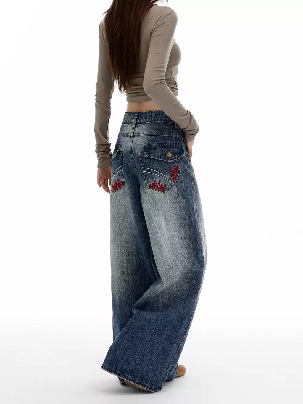 Retro heavy-duty washed wide-leg jeans