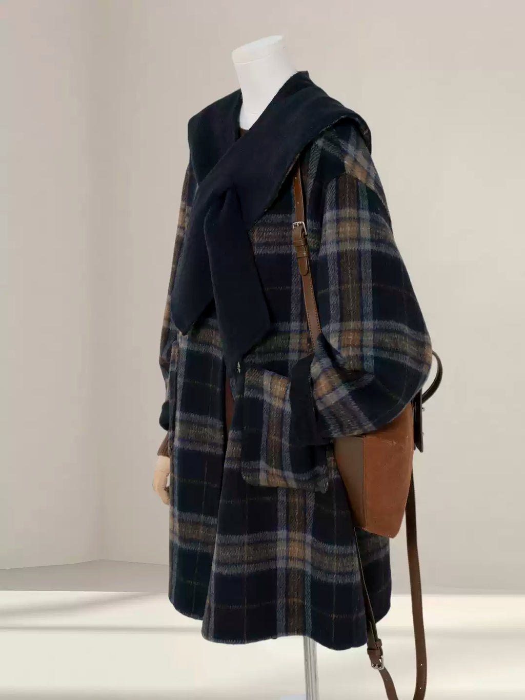 Plaid double-faced wool long coat