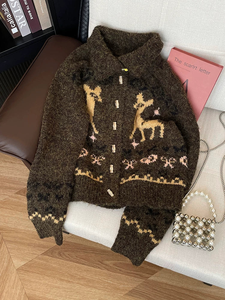 Fair Isle jacquard knit cardigan and skirt set