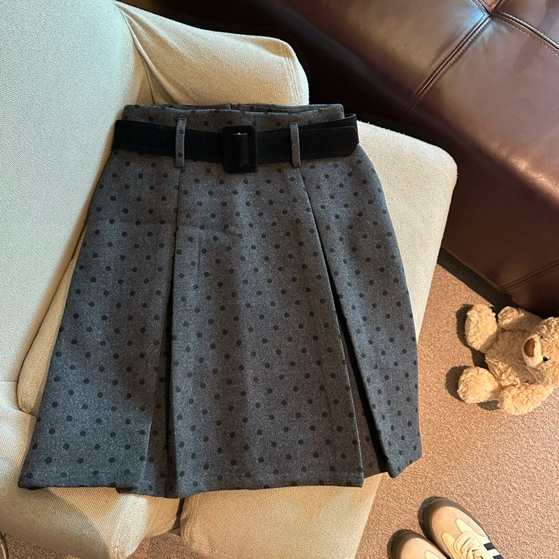 Wool polka dot mini skirt